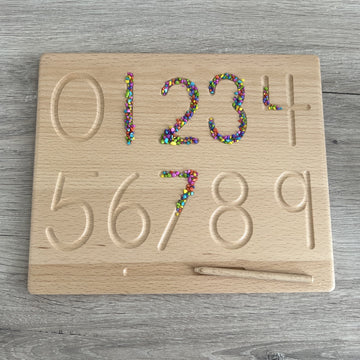 Houten nummer- & vormenbord / Montessori tracing bord